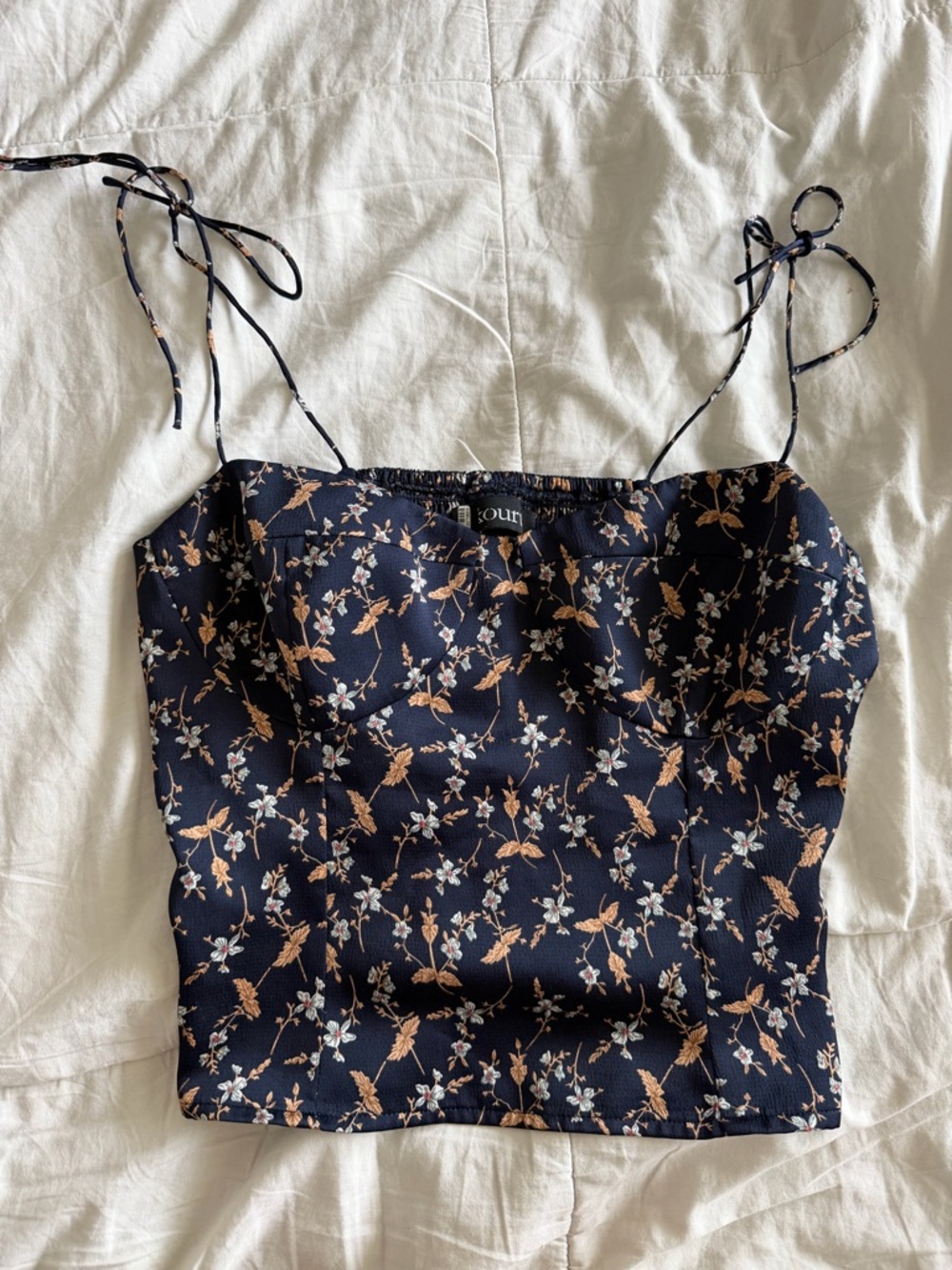 Kourt navy blue floral corset crop top